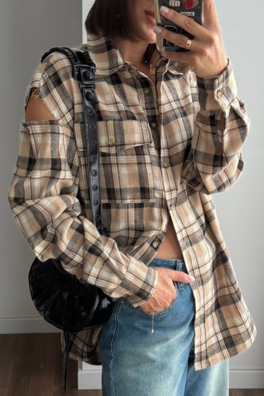 Кемел сорочка в клітинку Cut Off Shoulders FW24-25 BLAZH.